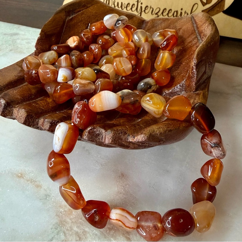 Red Carnelian Stone of Vitality Pebble Bead Bracelet
